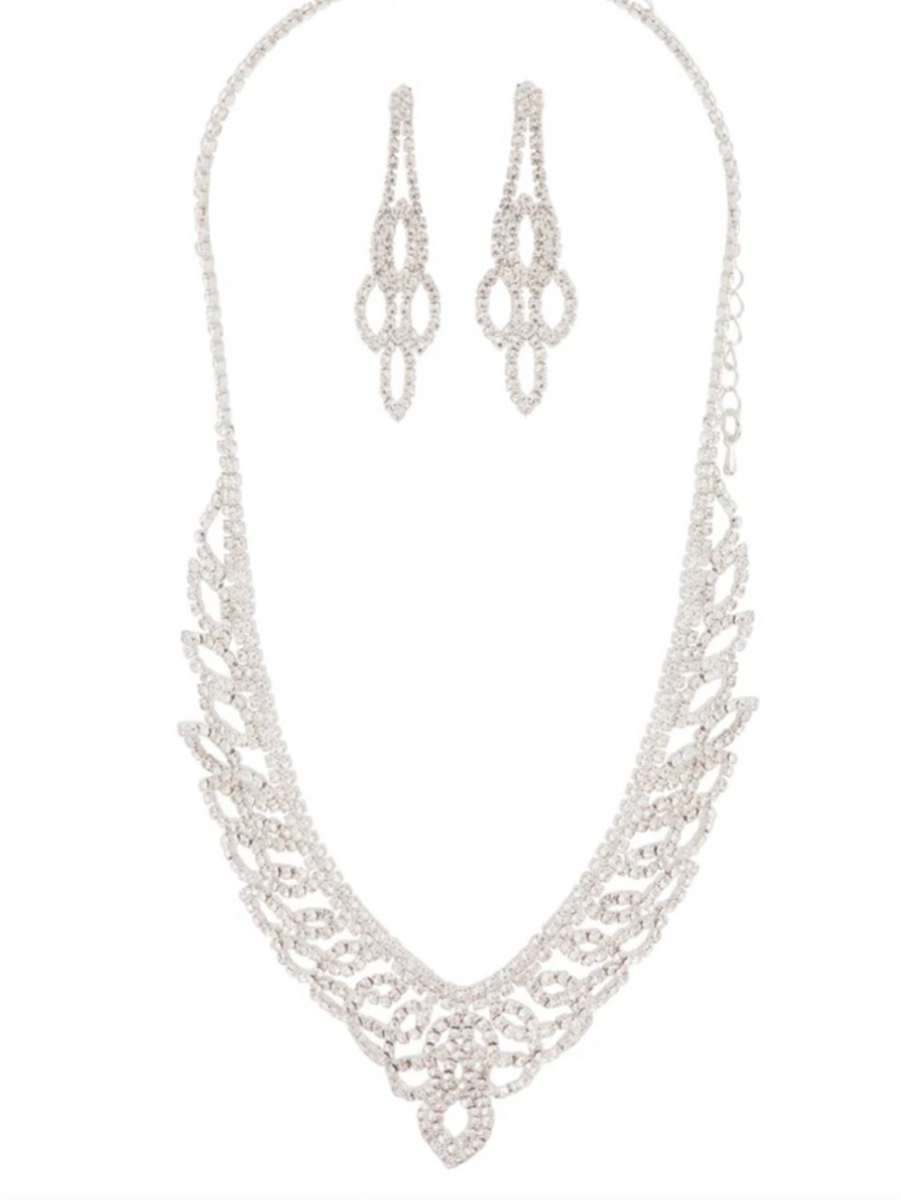 Lovisa Jewelry Silver Rhinestone Diamanté Cup Drop Necklace & Earrings Set